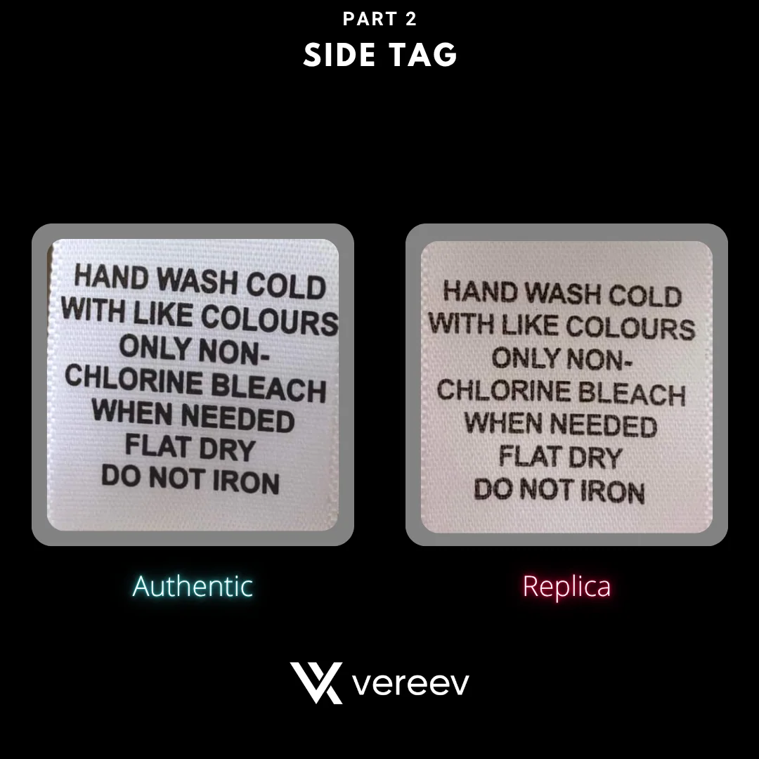 Real vs fake Essentials hoodie care-label typography