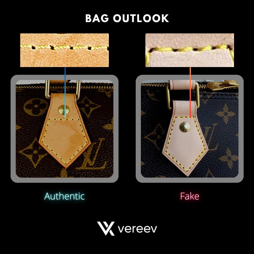Louis Vuitton Speedy 30 authentic and replica leather-tab comparison