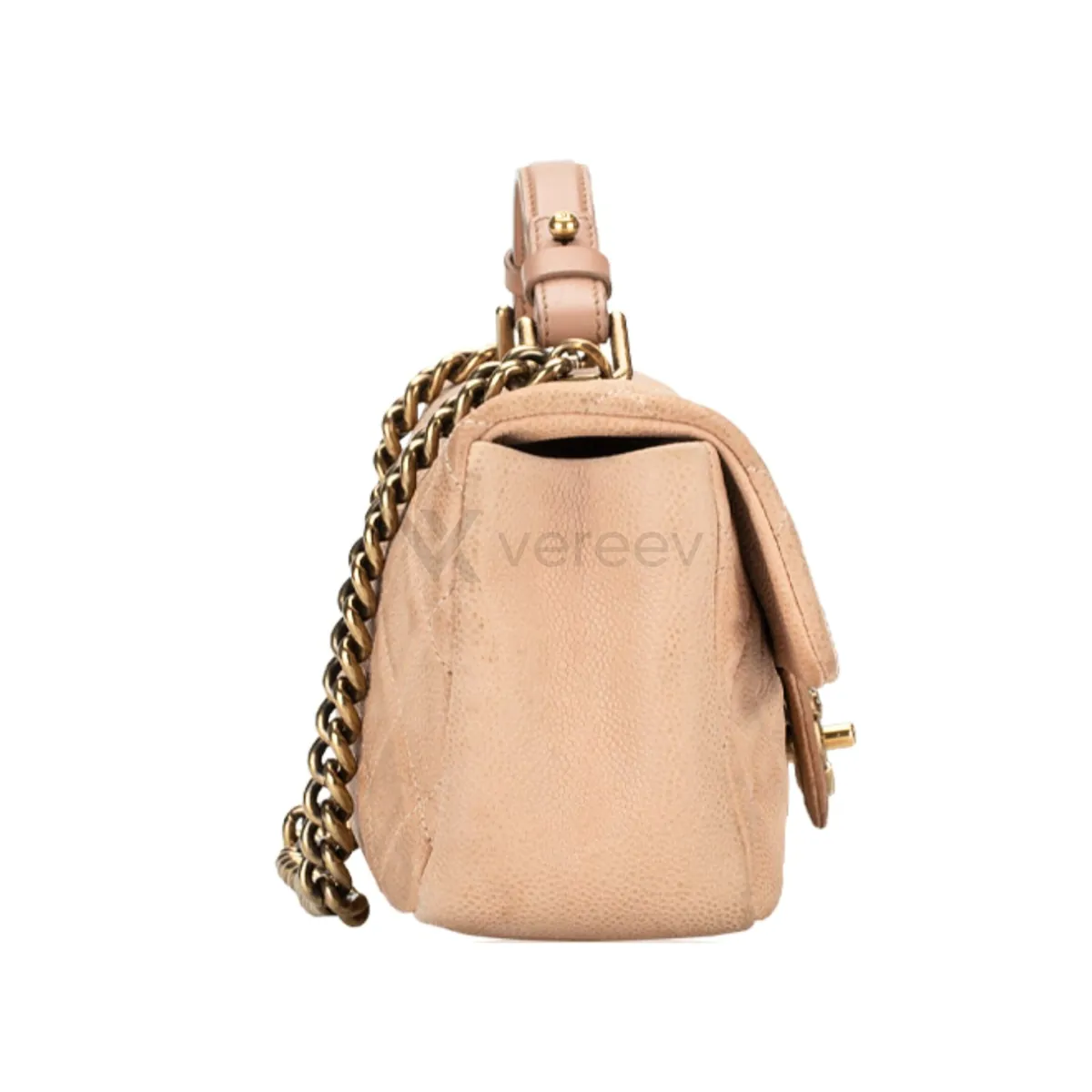 Sample photo 3, Side Profile: the side of the bag, showing its depth, flap and chain strap