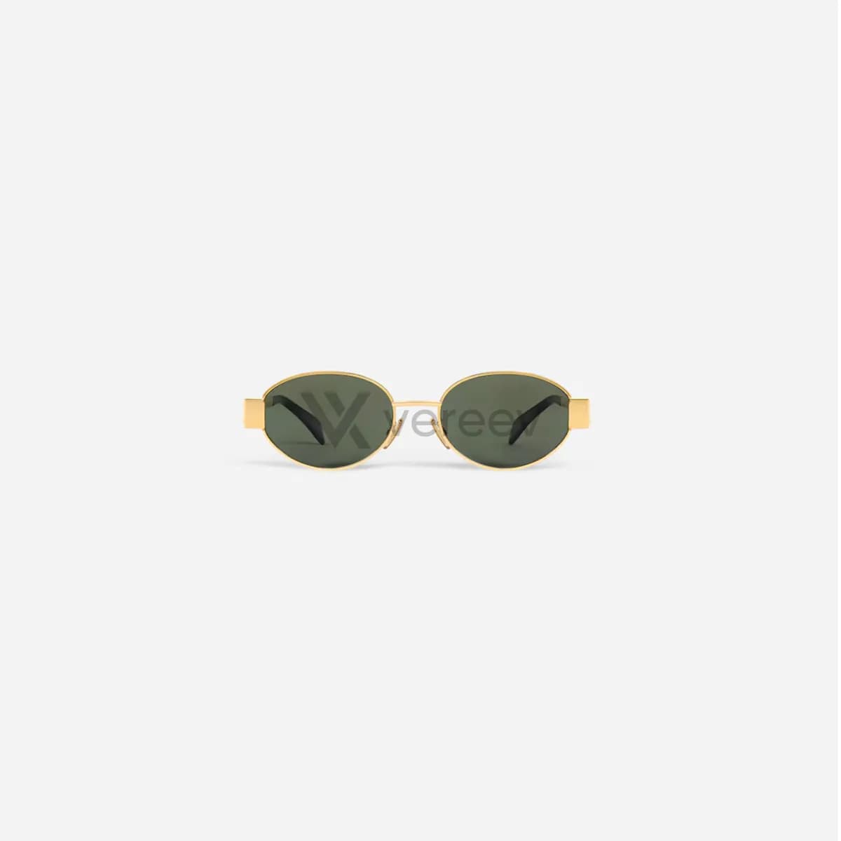 Sample photo 1, Front View: gold metal Celine sunglasses with green lenses, from the front
