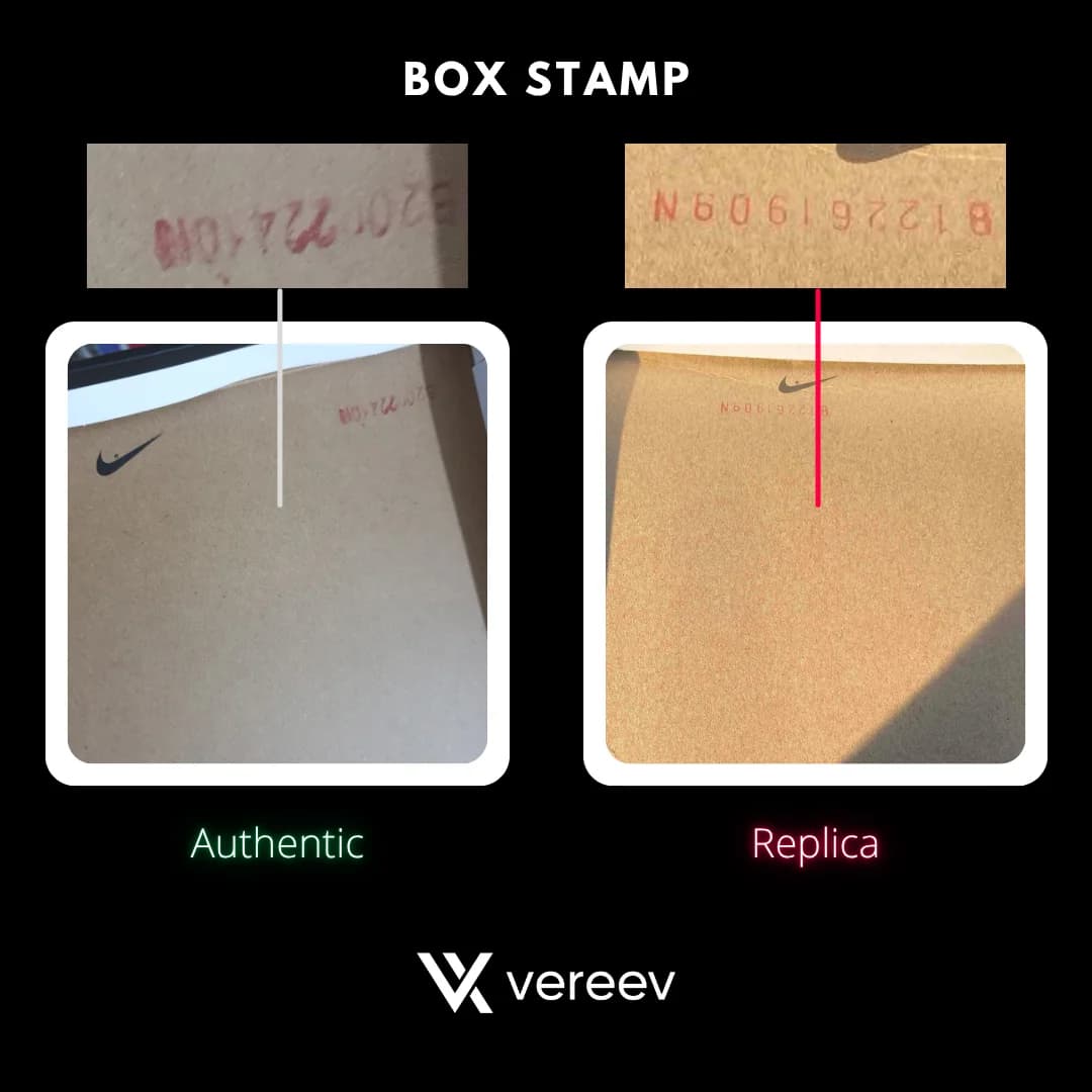 Air Jordan 1 Royal Toe authentic and replica box stamp comparison