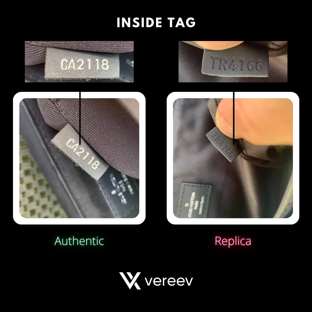 Louis Vuitton District PM interior production-code tag comparison