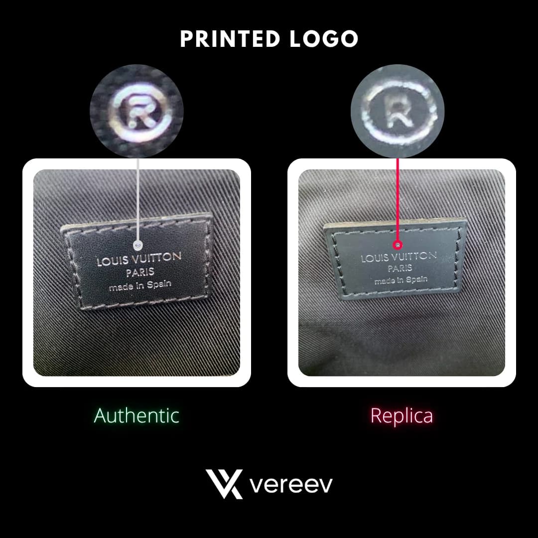 Louis Vuitton District PM real and fake leather-patch comparison