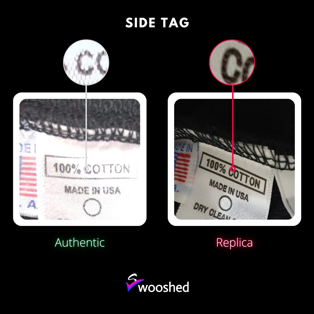 Vlone x Palm Angels hoodie side tag real vs fake comparison